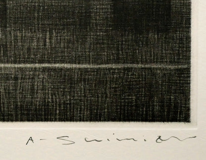清水敦「黒い三軒の家」銅版画（メゾチント）　本人直筆鉛筆サイン