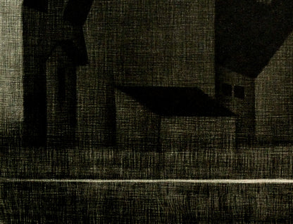 清水敦「黒い三軒の家」銅版画（メゾチント）　拡大画像3