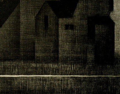 清水敦「黒い三軒の家」銅版画（メゾチント）　拡大画像4