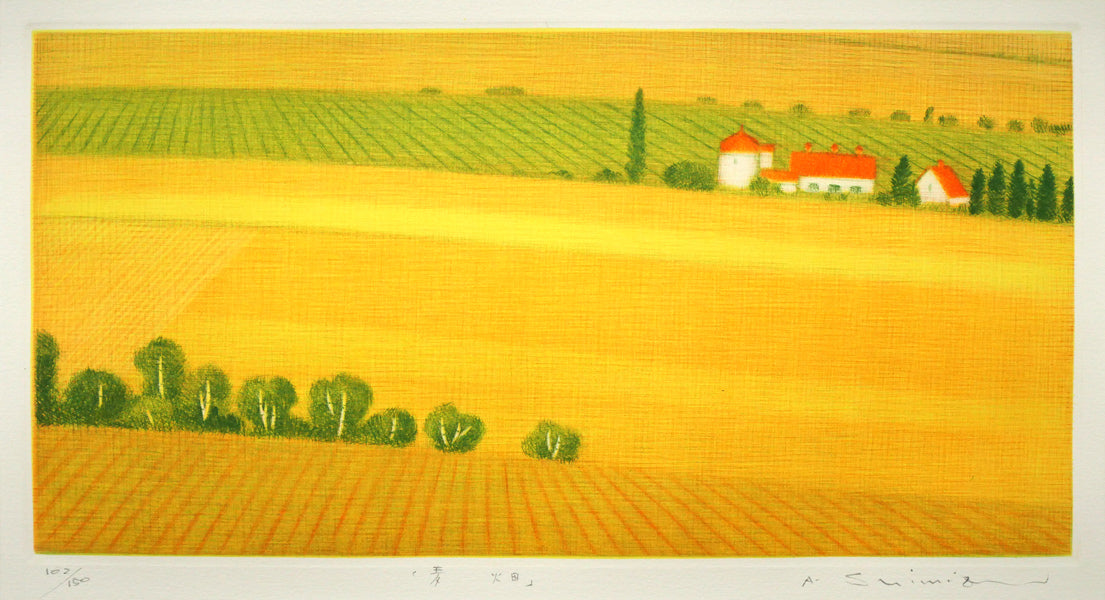 清水敦「麦畑」銅版画（カラーメゾチント）　作品全体画像