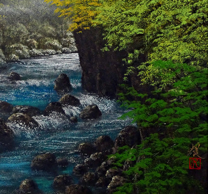 清水規「錦雲渓緑彩」日本画・F10号　拡大画像5