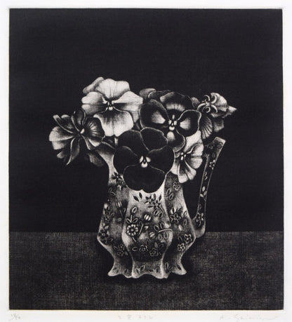 清水敦「三色スミレ」メゾチント（銅版画）　作品全体画像