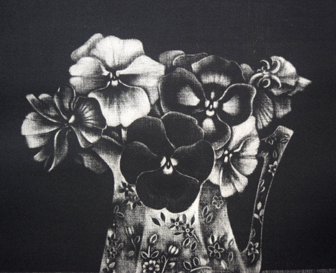 清水敦「三色スミレ」メゾチント（銅版画）　拡大画像1