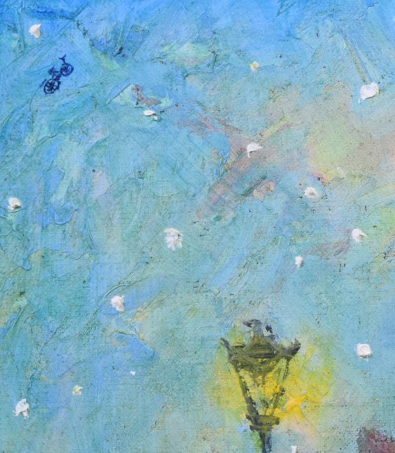 清水新也「巴里物語（ボンジュウル）」油絵・F15号　拡大画像2（自転車が空を飛んでます）