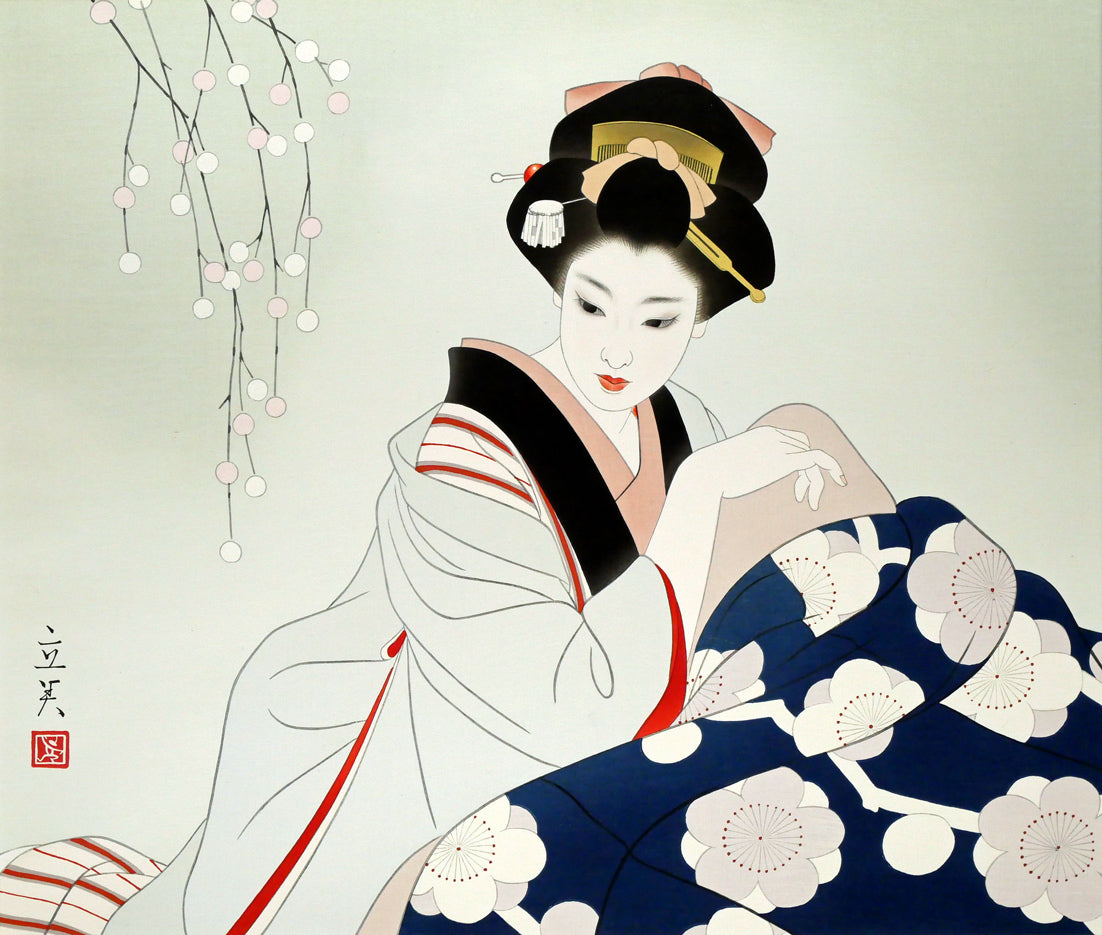 志村立美「こたつ」木版画　作品全体画像