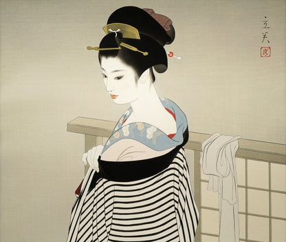 志村立美「仕度」木版画　作品全体画像