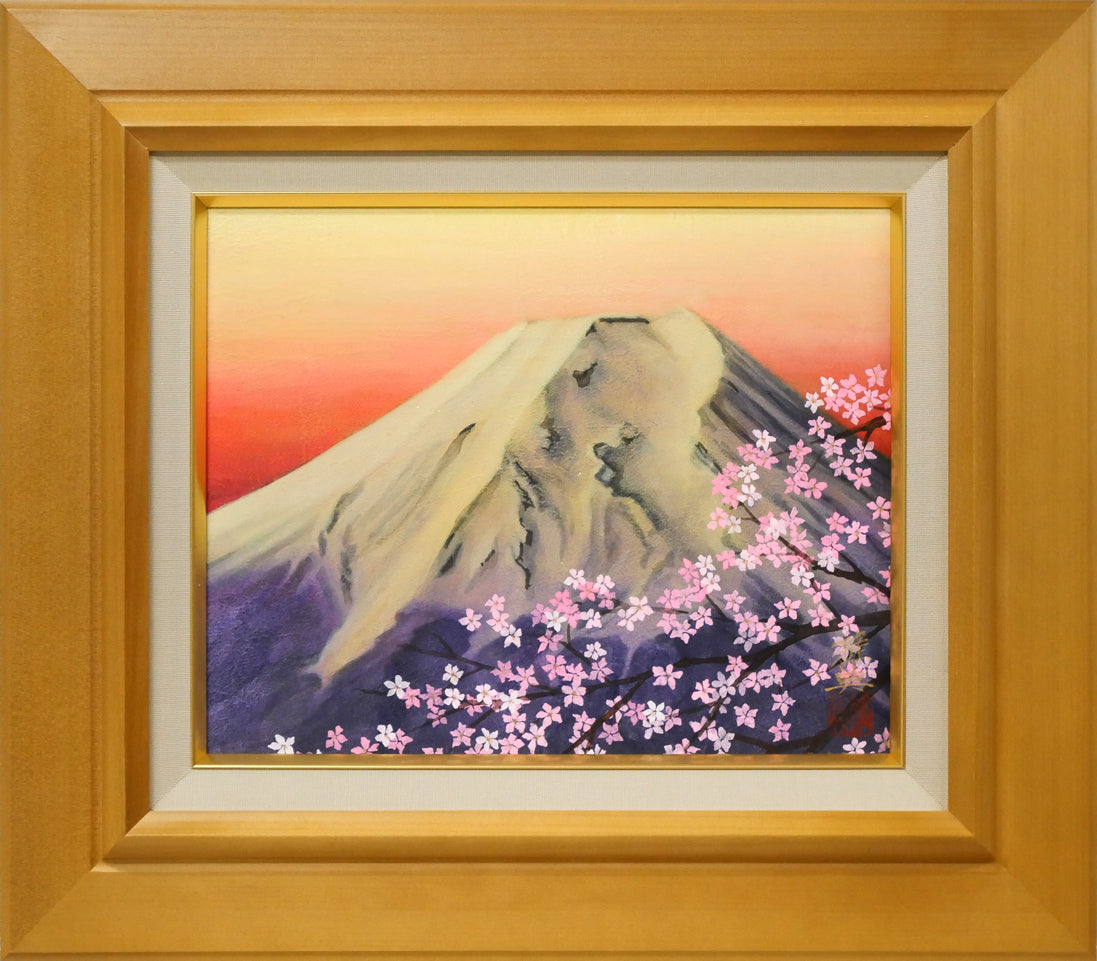 篠田雅典「富士と桜」日本画・F3号