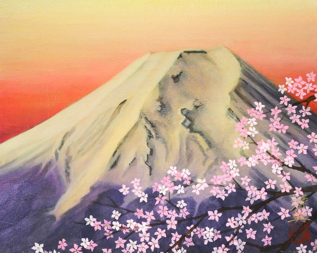 篠田雅典「富士と桜」日本画・F3号　作品全体画像