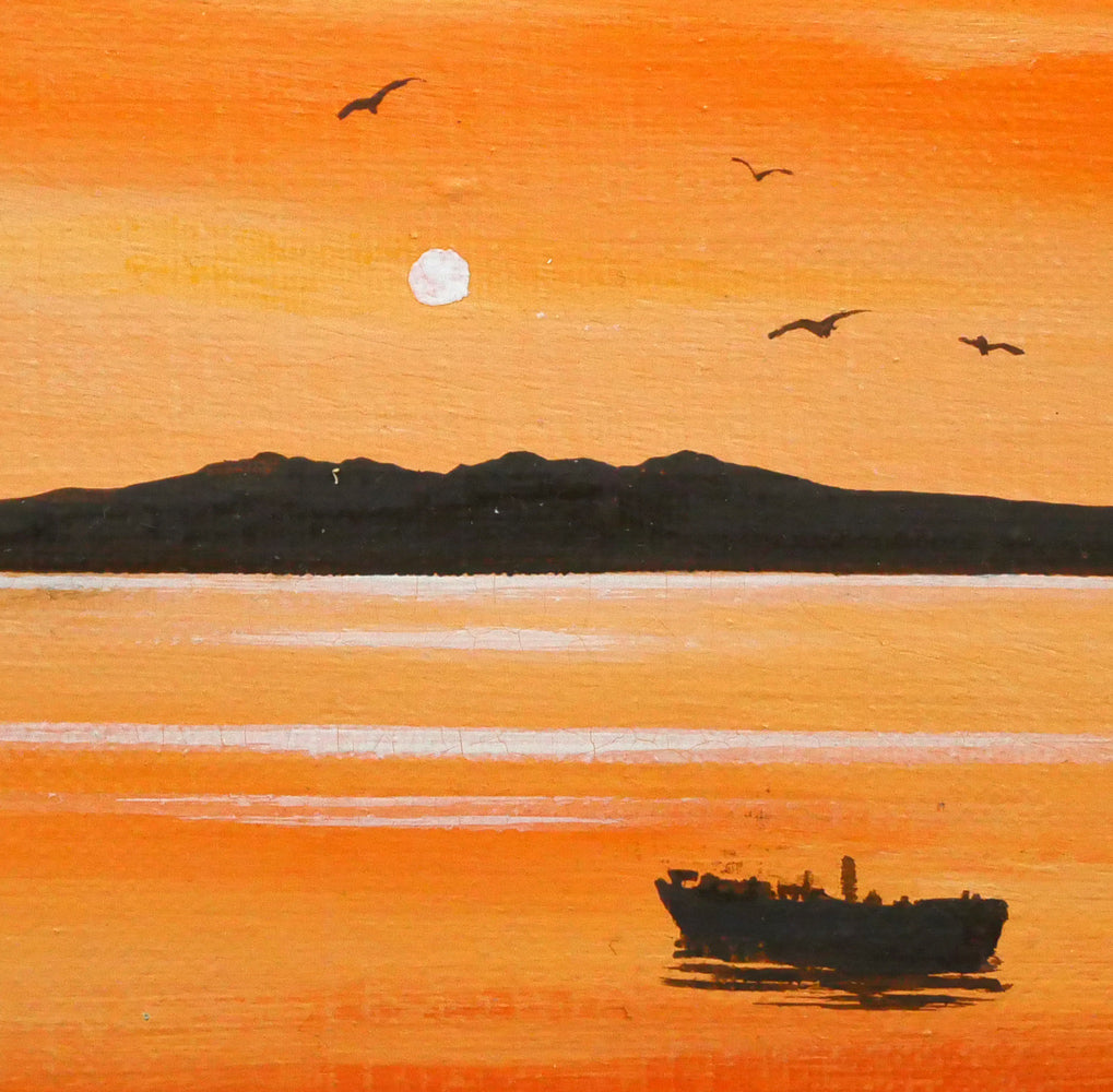 塩田満男「サロマ湖夕景」油絵・SM　拡大画像5