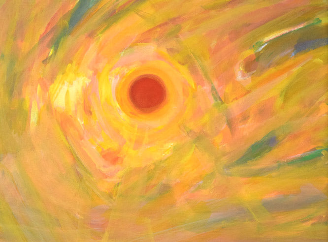 白江正夫「赤い太陽」水彩画・15号　拡大画像1