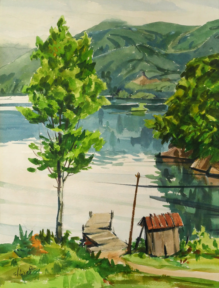 白江正夫「桧原湖（福島県）」水彩画・6号　作品全体画像