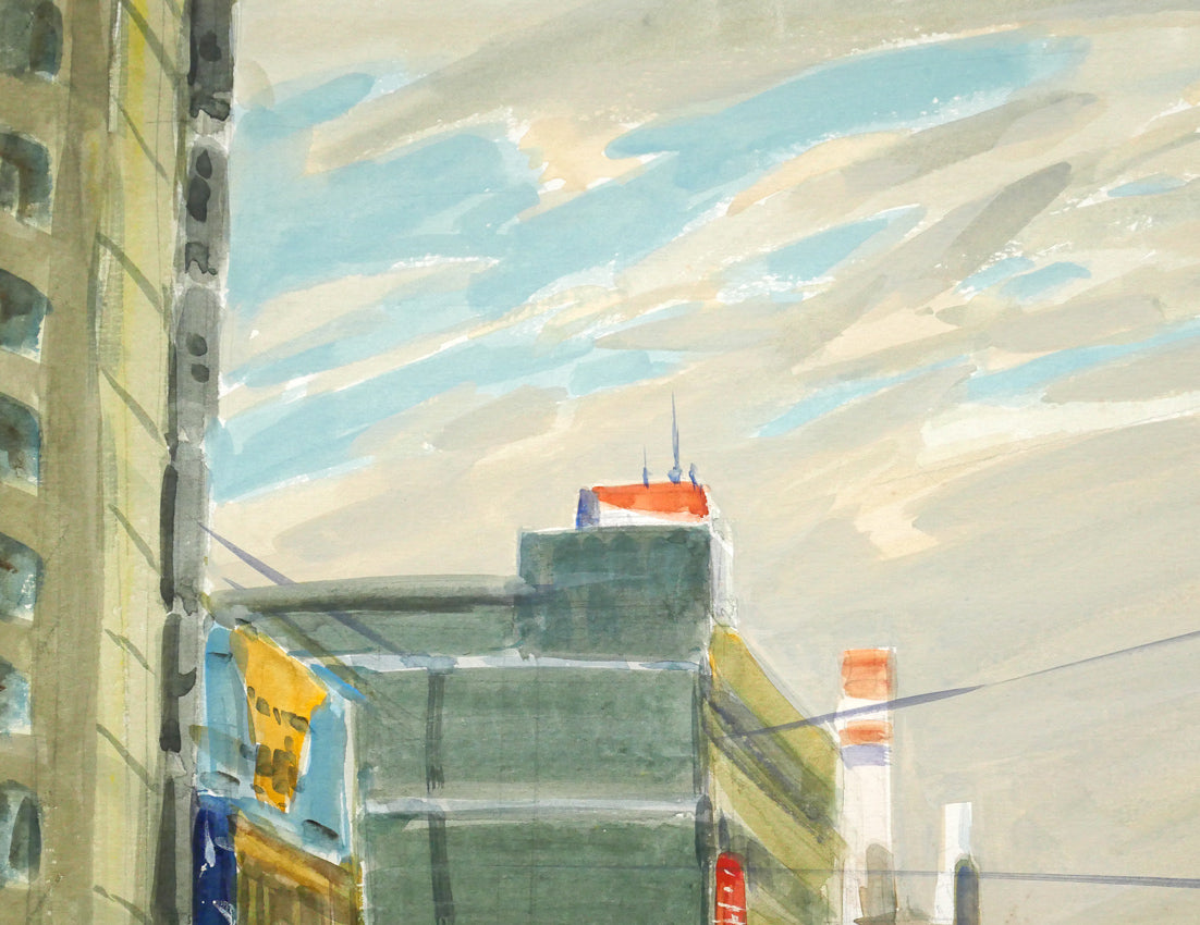 白江正夫「札幌-創成橋付近」水彩画・10号　拡大画像1