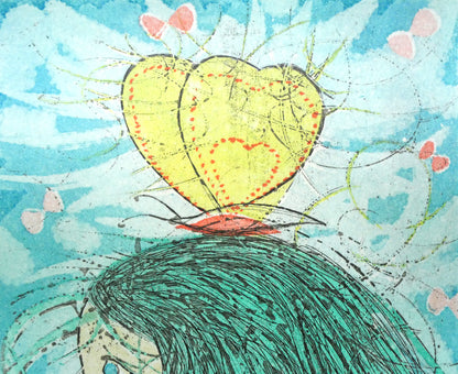 渋谷栄一「蝶と少女」銅版画　拡大画像1