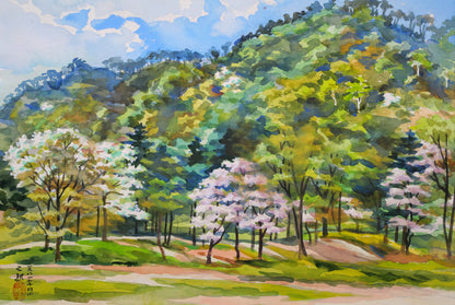 繁野三郎「円山公園」水彩画・10号　作品全体画像
