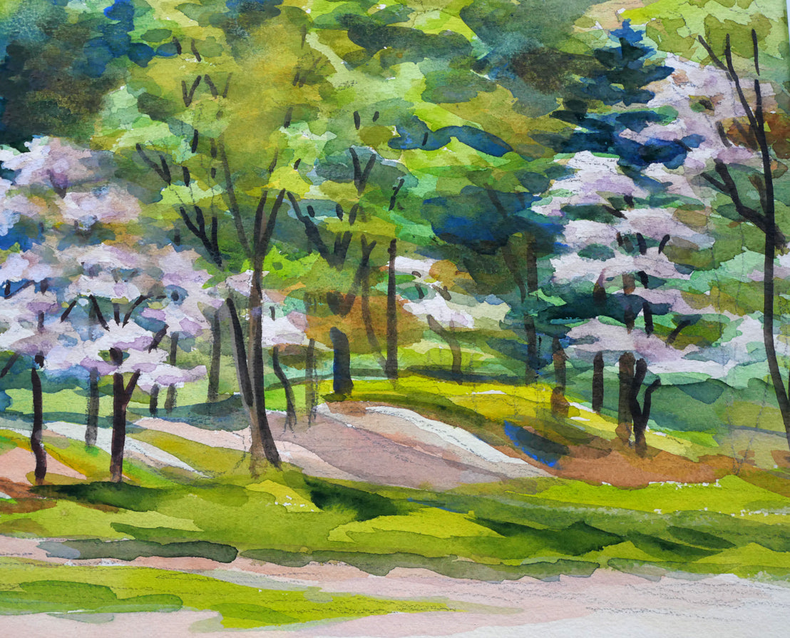 繁野三郎「円山公園」水彩画・10号　拡大画像5