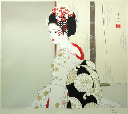 志村立美「舞妓」木版画　作品全体拡大画像