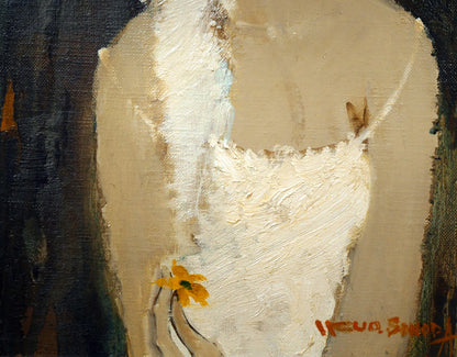 園田郁夫「女性像（白い服）」油絵・F3号　拡大画像3