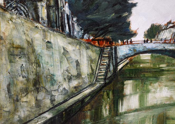 園田郁夫「パリ風景（セーヌ河畔）」油絵・F10号　拡大画像4