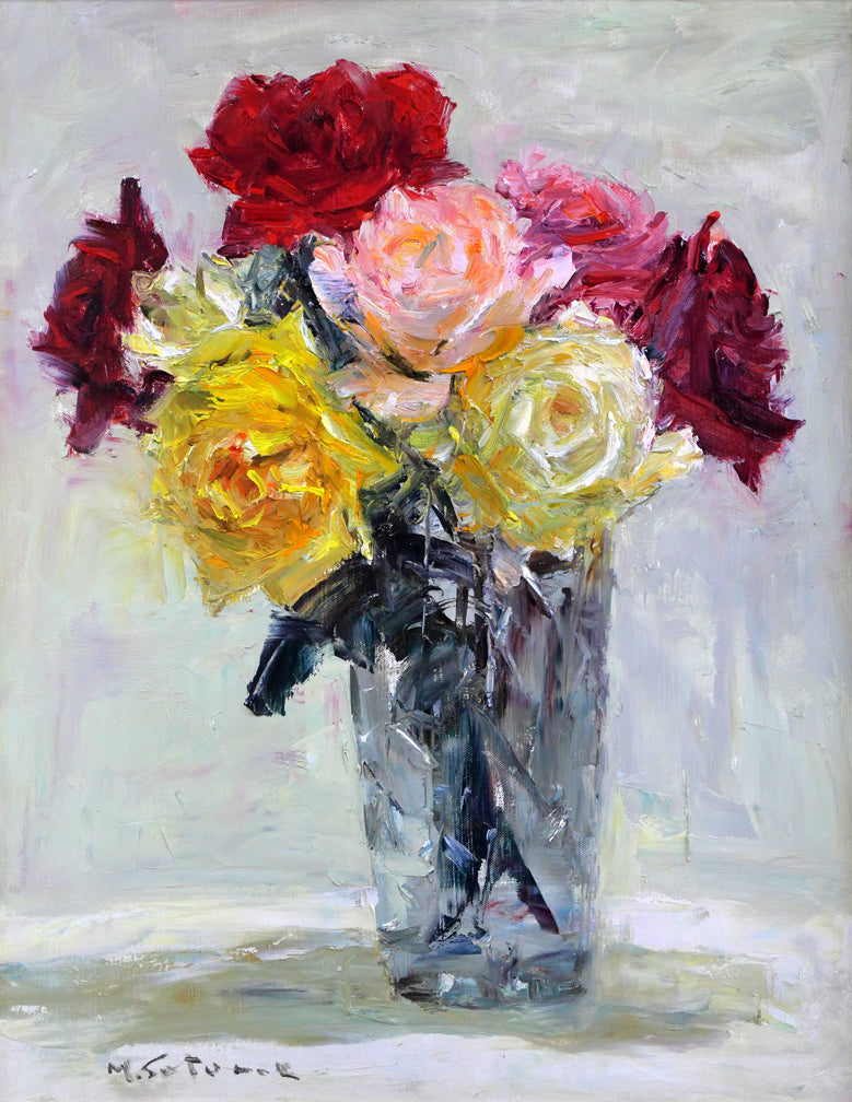 五月女政平「薔薇」油絵・F6号　作品全体拡大画像