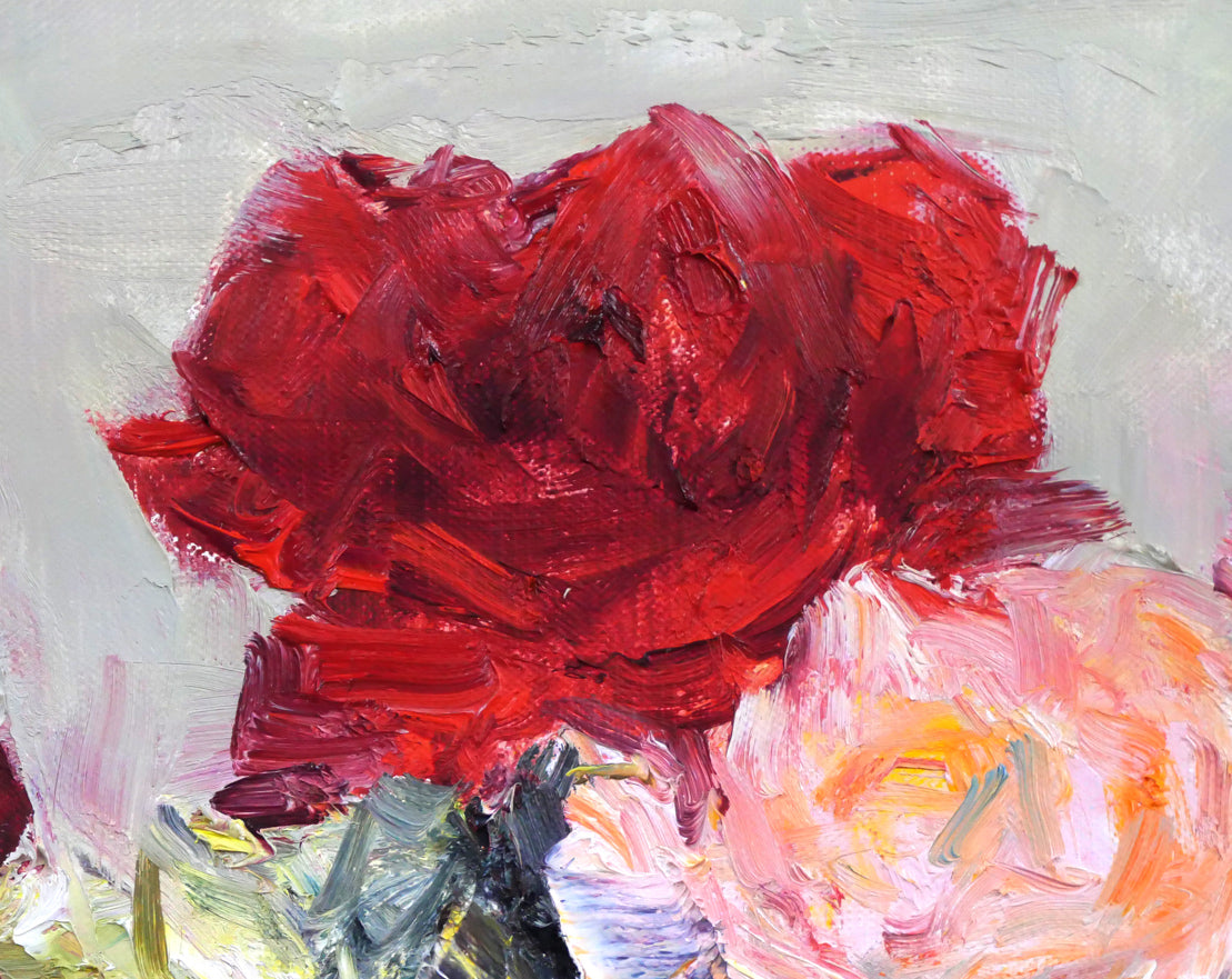 五月女政平「薔薇」油絵・F6号　拡大画像2