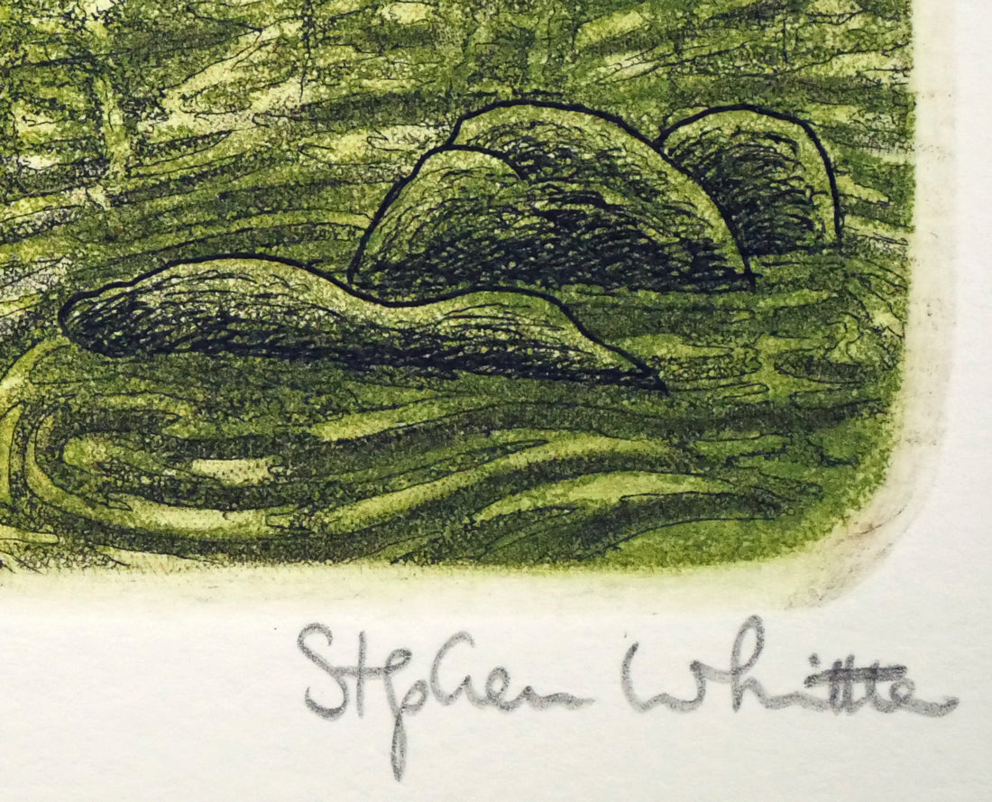 ステファン　ウイットル（Stephen　Whittle）「Sunlit　waters」銅版画　本人直筆鉛筆サイン入り
