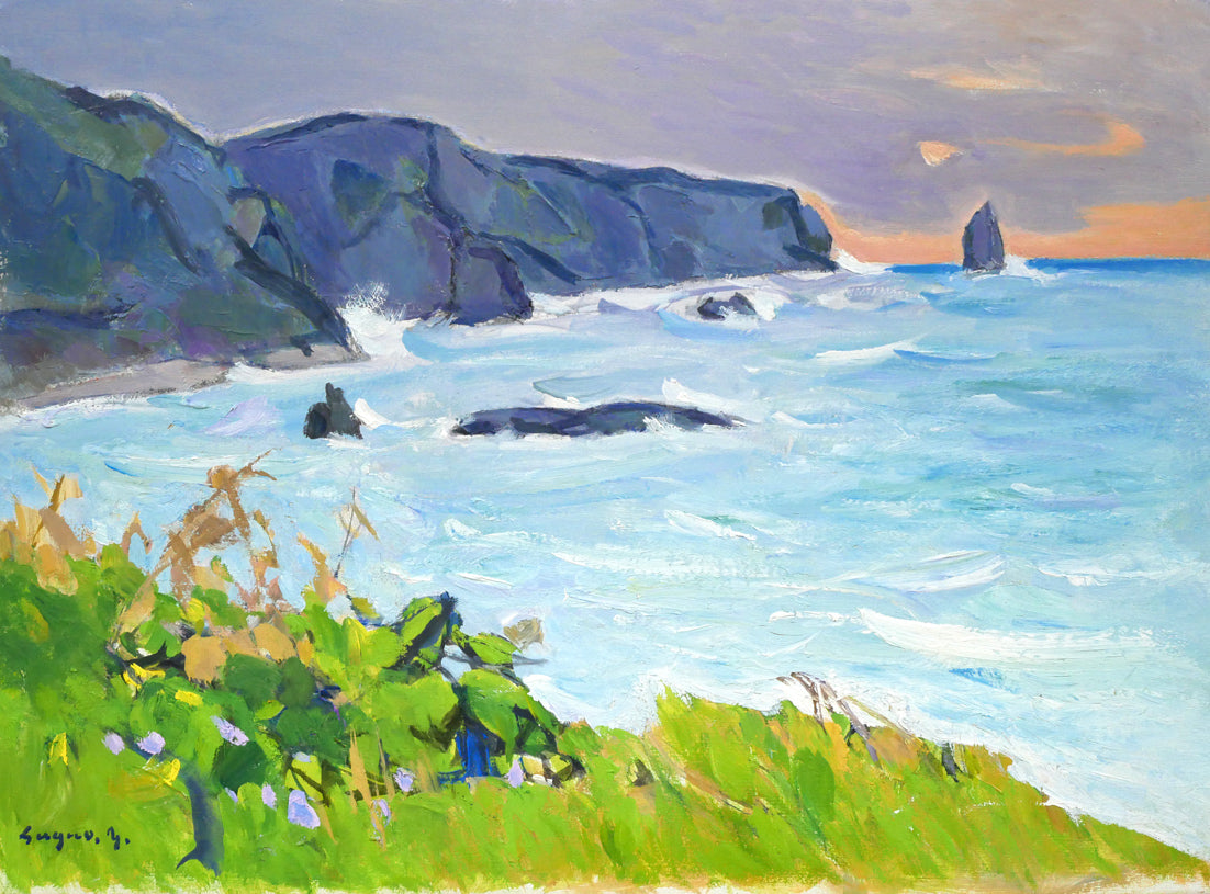 菅野矢一「北の海（積丹半島）〔財界さっぽろ表紙絵原画〕」油絵・P8号　作品全体画像