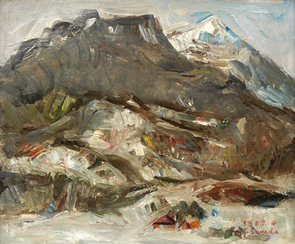 砂田友治「雪の藻岩山」油絵・F8号　作品全体画像