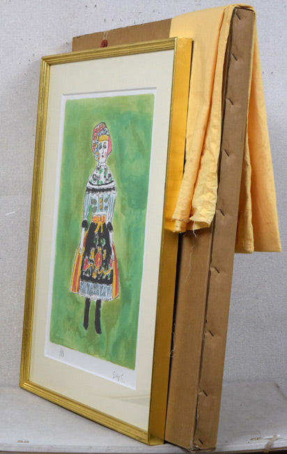 鈴木信太郎「人形」リトグラフ　付属品（黄袋、差し箱）