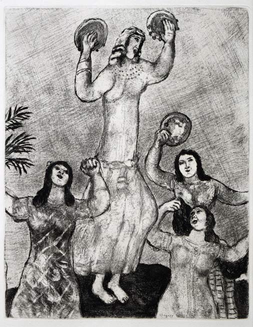 シャガール「聖書」より・ミディアム勝利を祝う・エッチング（銅版画）　作品全体拡大画像
