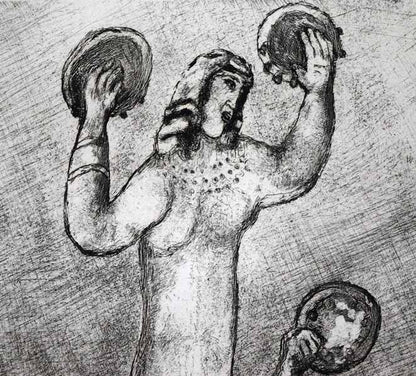 マルク・シャガール(Marc　Chagall)『「聖書」より・ミディアム勝利を祝う』エッチング（銅版画）　拡大画像1