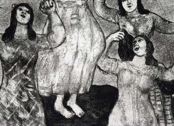 マルク・シャガール(Marc　Chagall)『「聖書」より・ミディアム勝利を祝う』エッチング（銅版画）　拡大画像3
