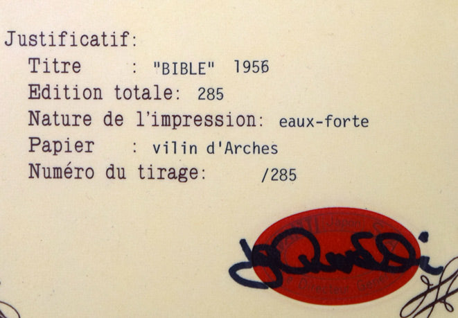 マルク・シャガール(Marc　Chagall)『「聖書」より・ミディアム勝利を祝う』エッチング（銅版画）　保証書拡大画像