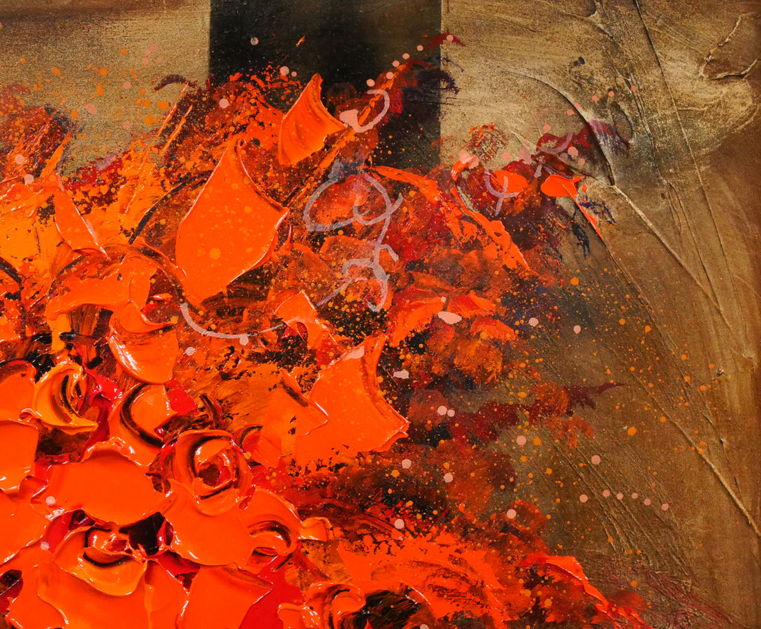 立川広己「赤い盛り花」油絵・F12号 絵画買取・販売の小竹美術