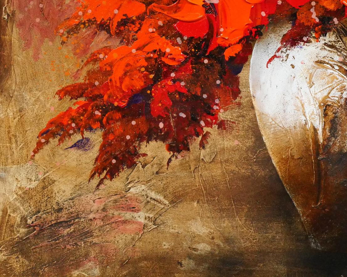 立川広己「赤い盛り花」油絵・F12号　拡大画像3