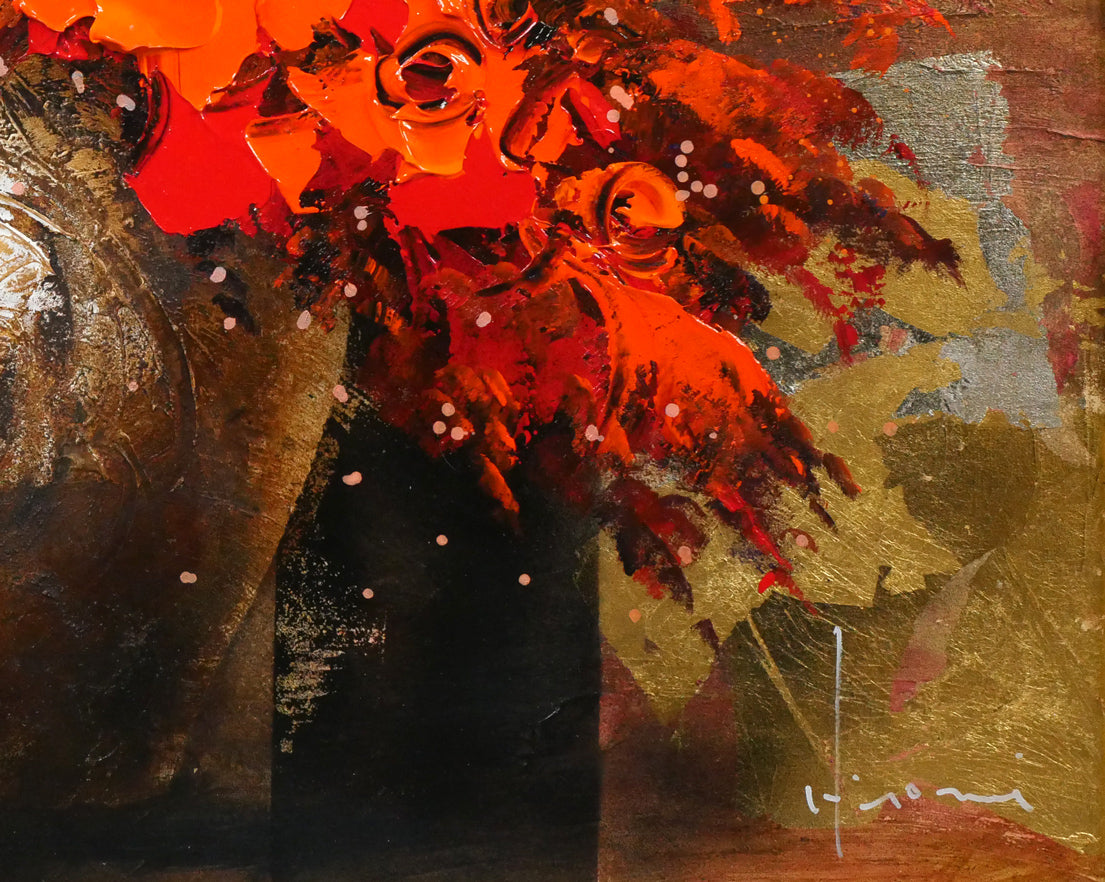 立川広己「赤い盛り花」油絵・F12号 絵画買取・販売の小竹美術