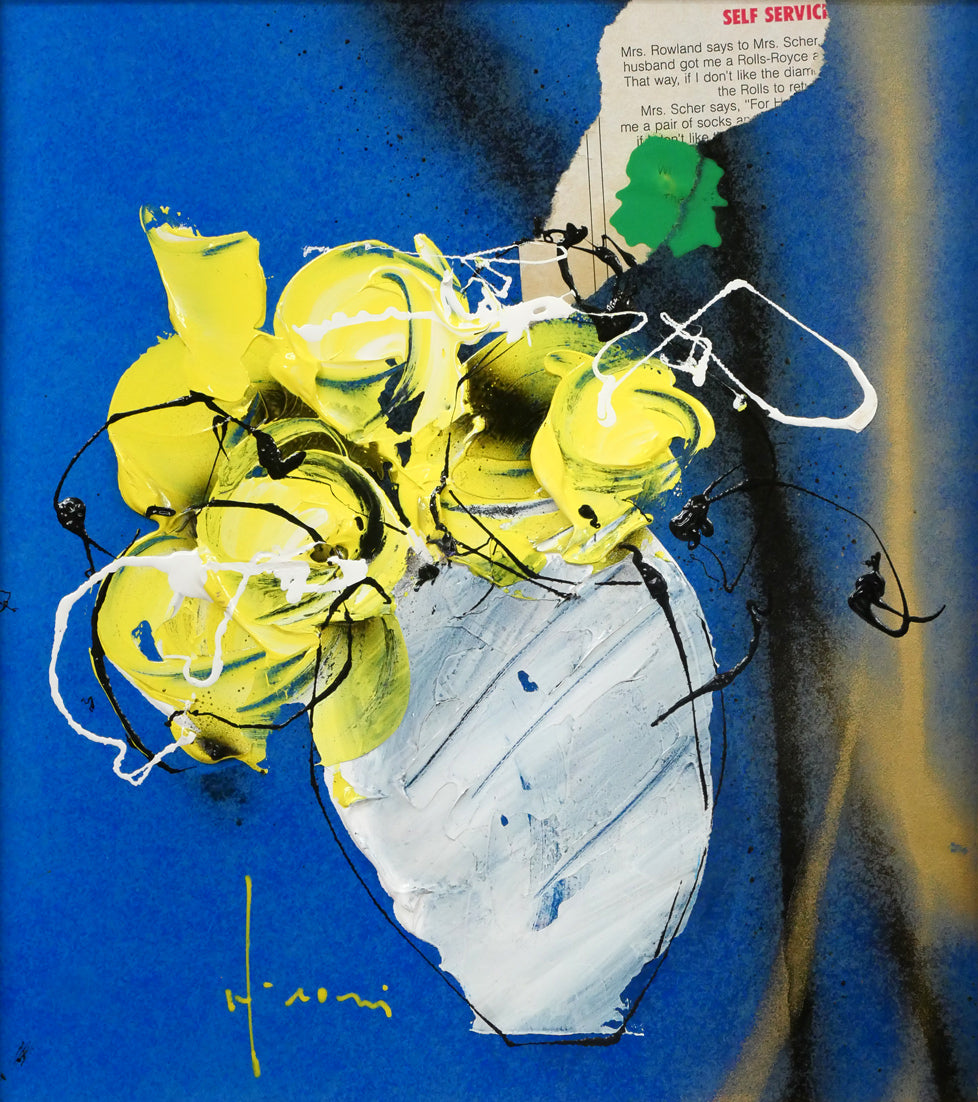 立川広己「メロディー」油絵にコラージュ・色紙　作品全体画像