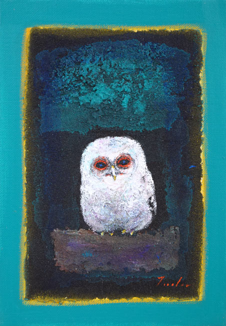 多田博一「フクロウ」油絵・SM　作品全体画像