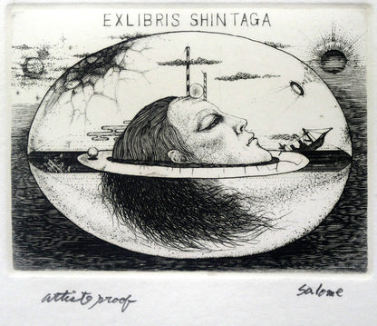 多賀新「Salome・Prism・Key（蔵書票）」エッチング（銅版画）　Salome全体画像