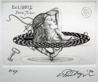 多賀新「Salome・Prism・Key（蔵書票）」エッチング（銅版画）　Key全体画像