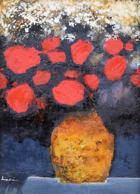 高橋英生「赤い花」油絵・F4号　作品全体拡大画像