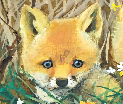 高橋揆一郎「北のメルヘンの名子役　Kitakitsune」水彩画・色紙　拡大画像5