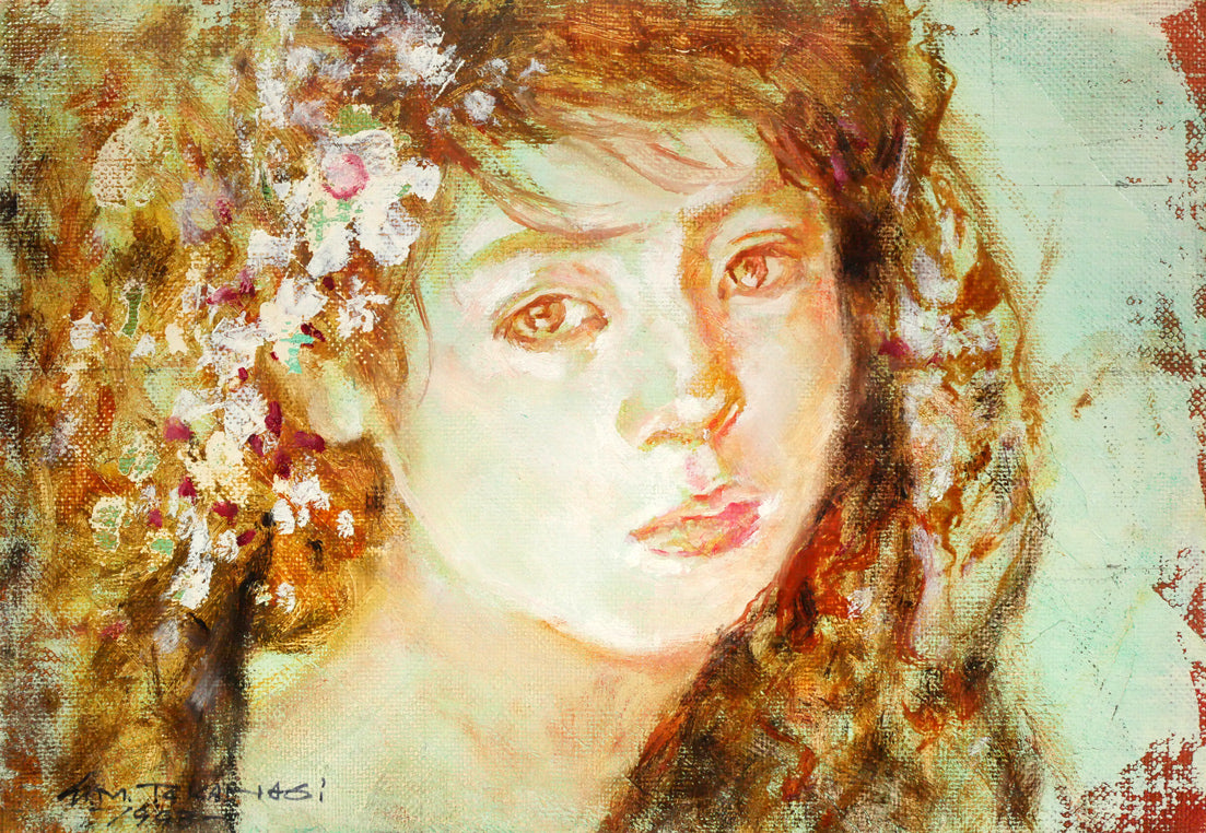 高橋正一「白い花」油絵・SM　作品全体画像