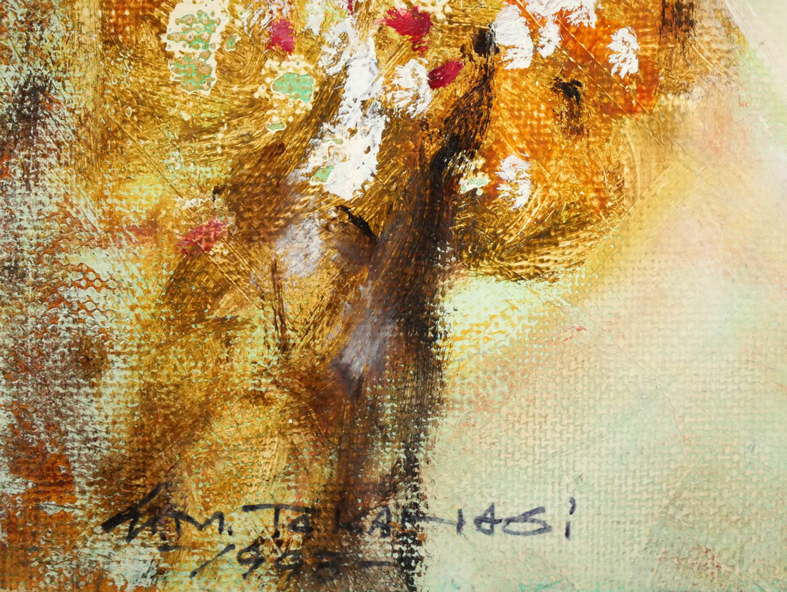 高橋正一「白い花」油絵・SM　サイン、年記（1993年作）