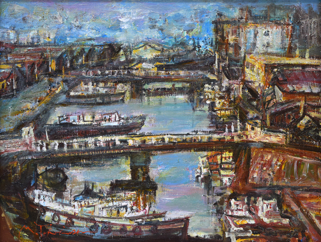 高橋益之「小樽運河」油絵・F6号　作品全体拡大画像
