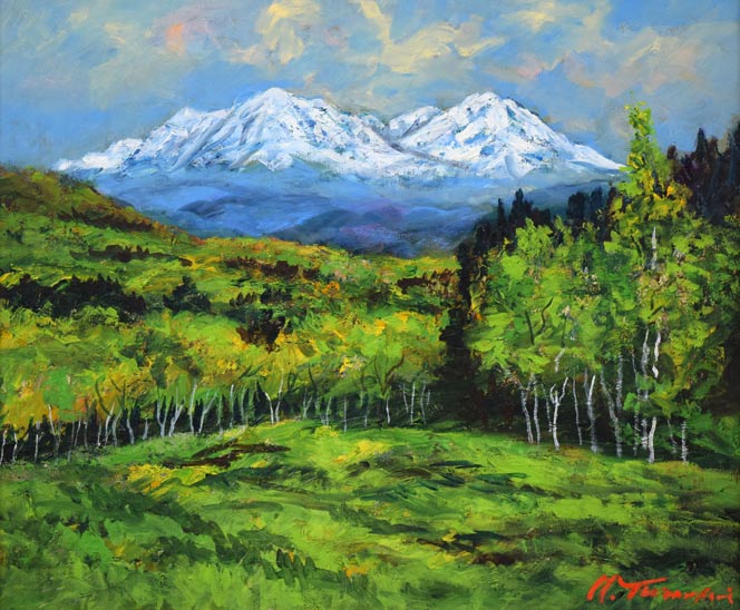 高橋益之「大雪山遠望」油絵・F8号　作品全体画像