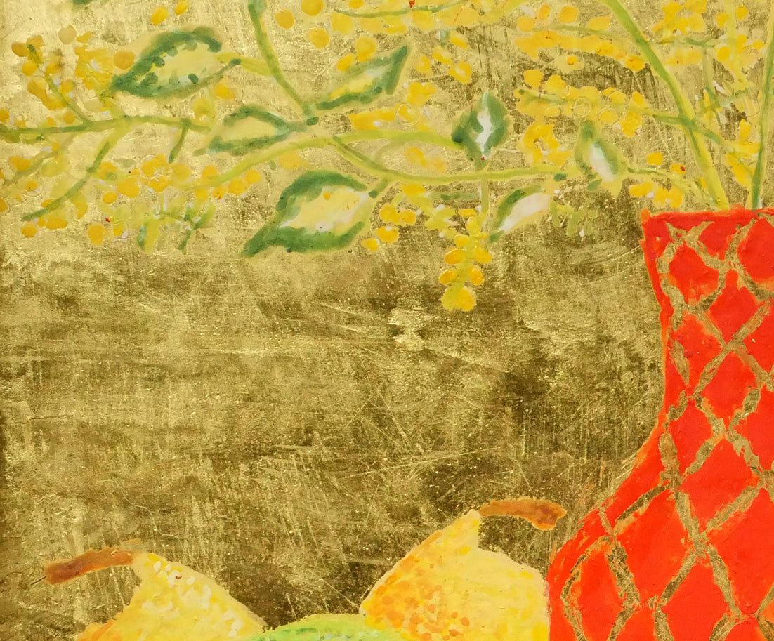 高田龍子「ミモザ」黄金テンペラ画・F3号　拡大画像3