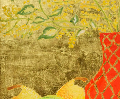 高田龍子「ミモザ」黄金テンペラ画・F3号　拡大画像3