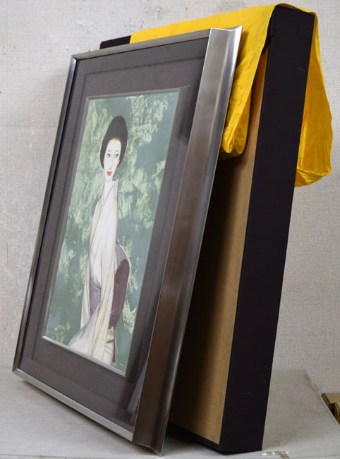 高沢圭一「みどり（月間クオリティ表紙絵原画）」油絵・F6号　付属品（黄袋・布タトウ箱付）