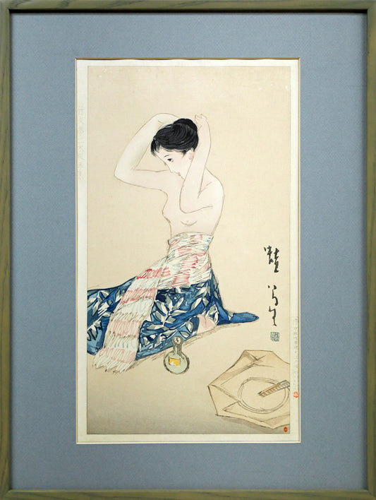 竹久夢二「蛙」木版画
