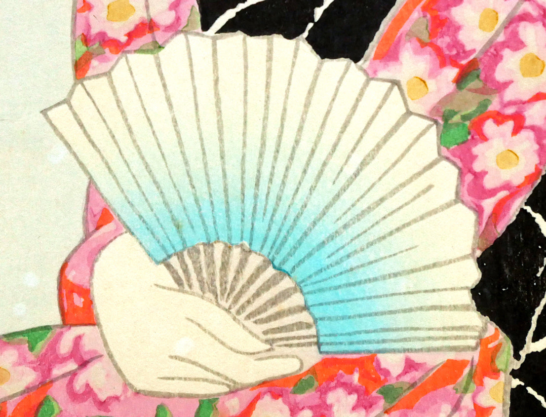 竹久夢二「加茂の露台」木版画　拡大画像5